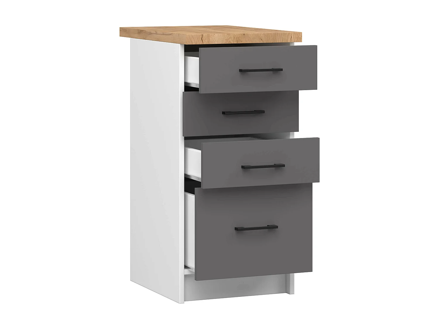 Küchenschrank AKORD OLIWIA modular S40 Unterschrank mit Arbeitsplatte Weiß 40 cm 4 Schubladen Front Graphitgrau B40 x H85 x T46 cm