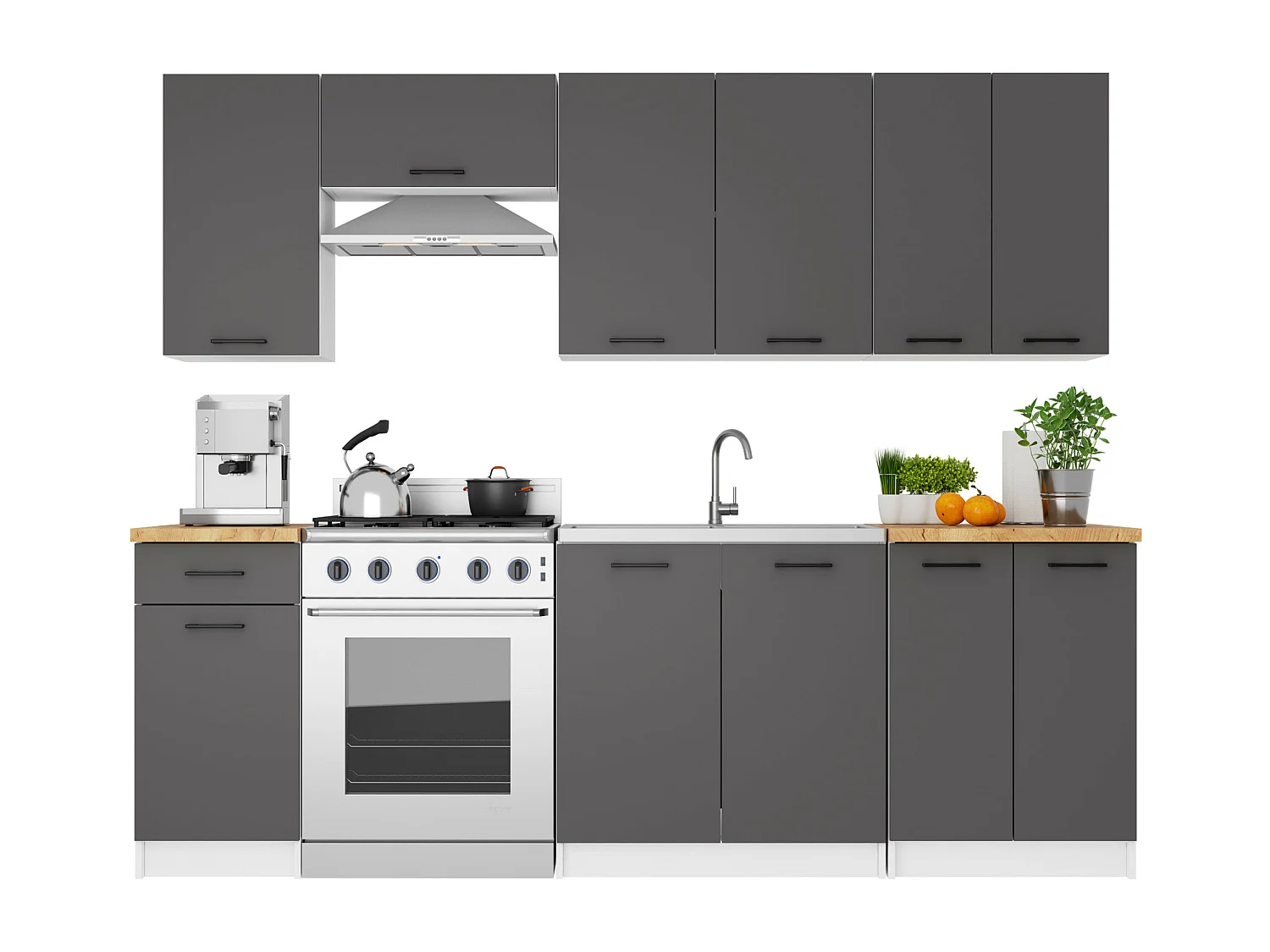 Armoires de cuisine haute AKORD W60 OLIWIA H720 Blanc 60 cm 2 portes façade Gris Graphite 2 étagères 60x30x72 cm