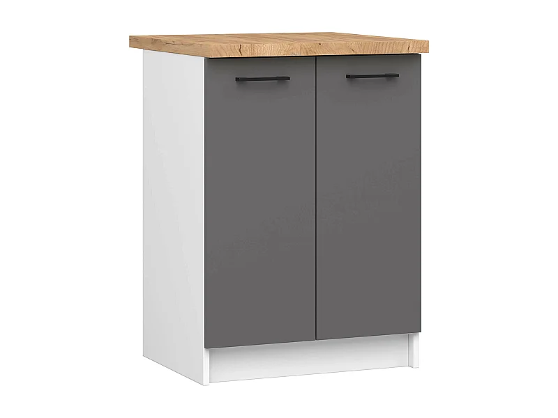 Küchenschrank AKORD OLIWIA modular S60 Unterschrank mit Arbeitsplatte Weiß 60 cm 2 Türen 2 Ebenen Front Graphitgrau B60 x H85 x T46 cm