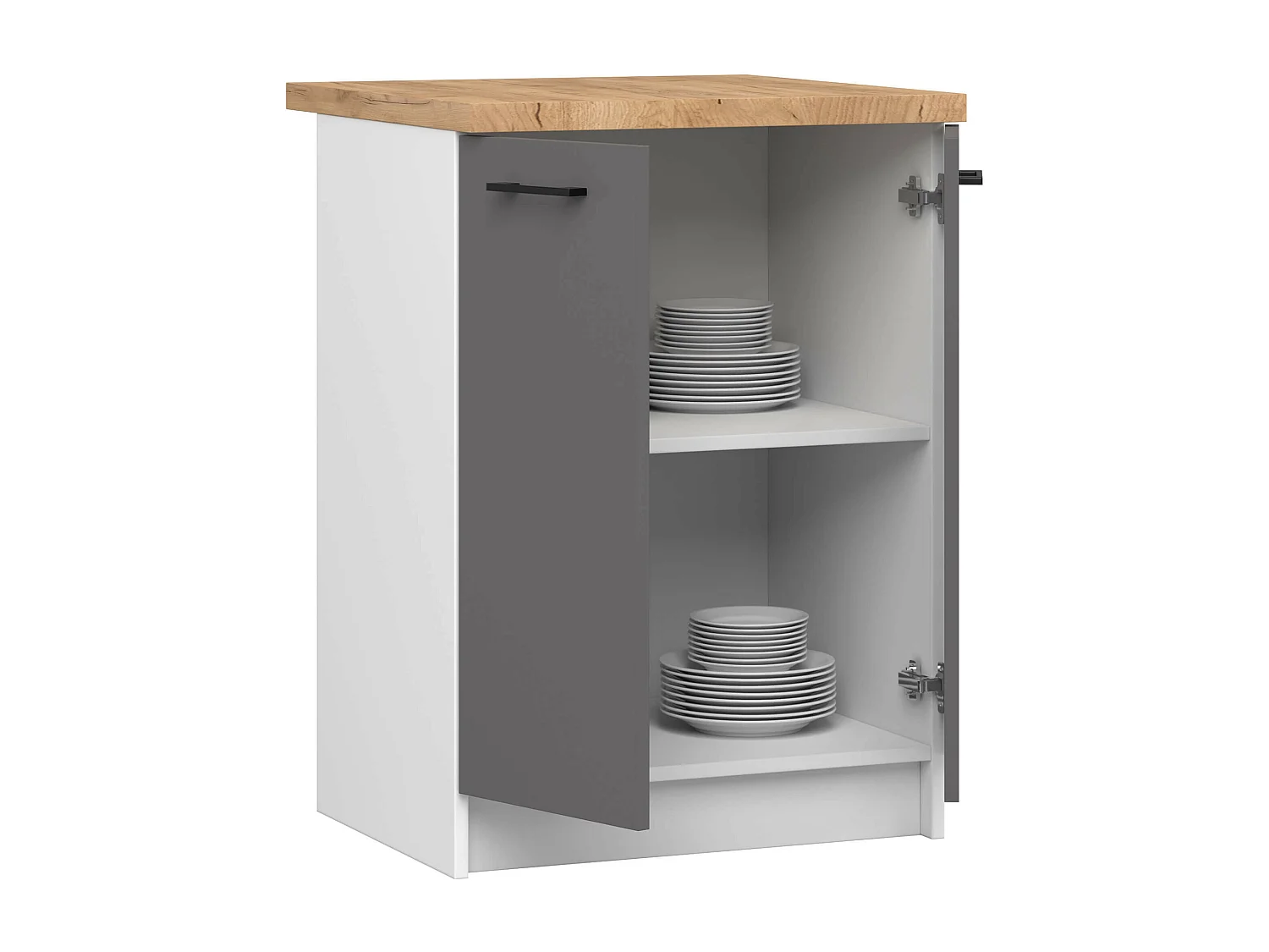 Szafka kuchenna AKORD S60 z blatem system OLIWIA Biała 60 cm 2 drzwi kolor Grafit Szary mat 2 półki 60x46x85 cm