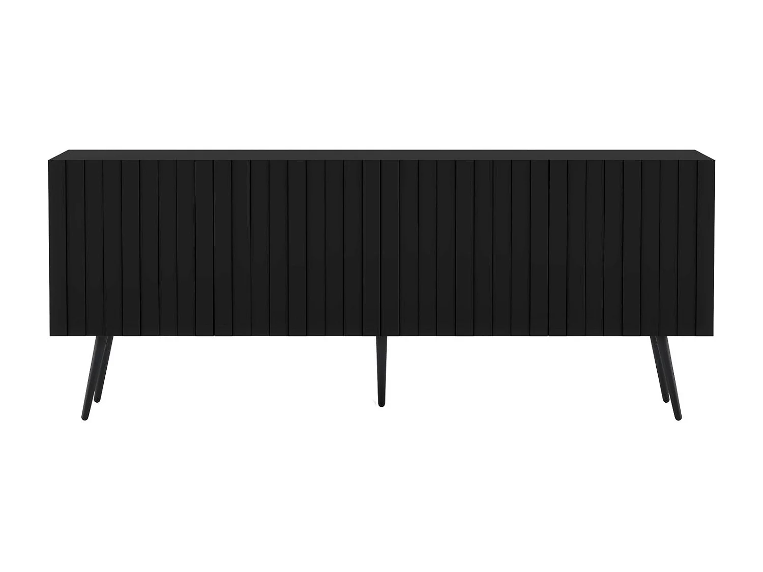 Meuble TV avec 4 portes - Corps Noir mat, façades rainurées Noir mat - 150 cm, pieds noirs