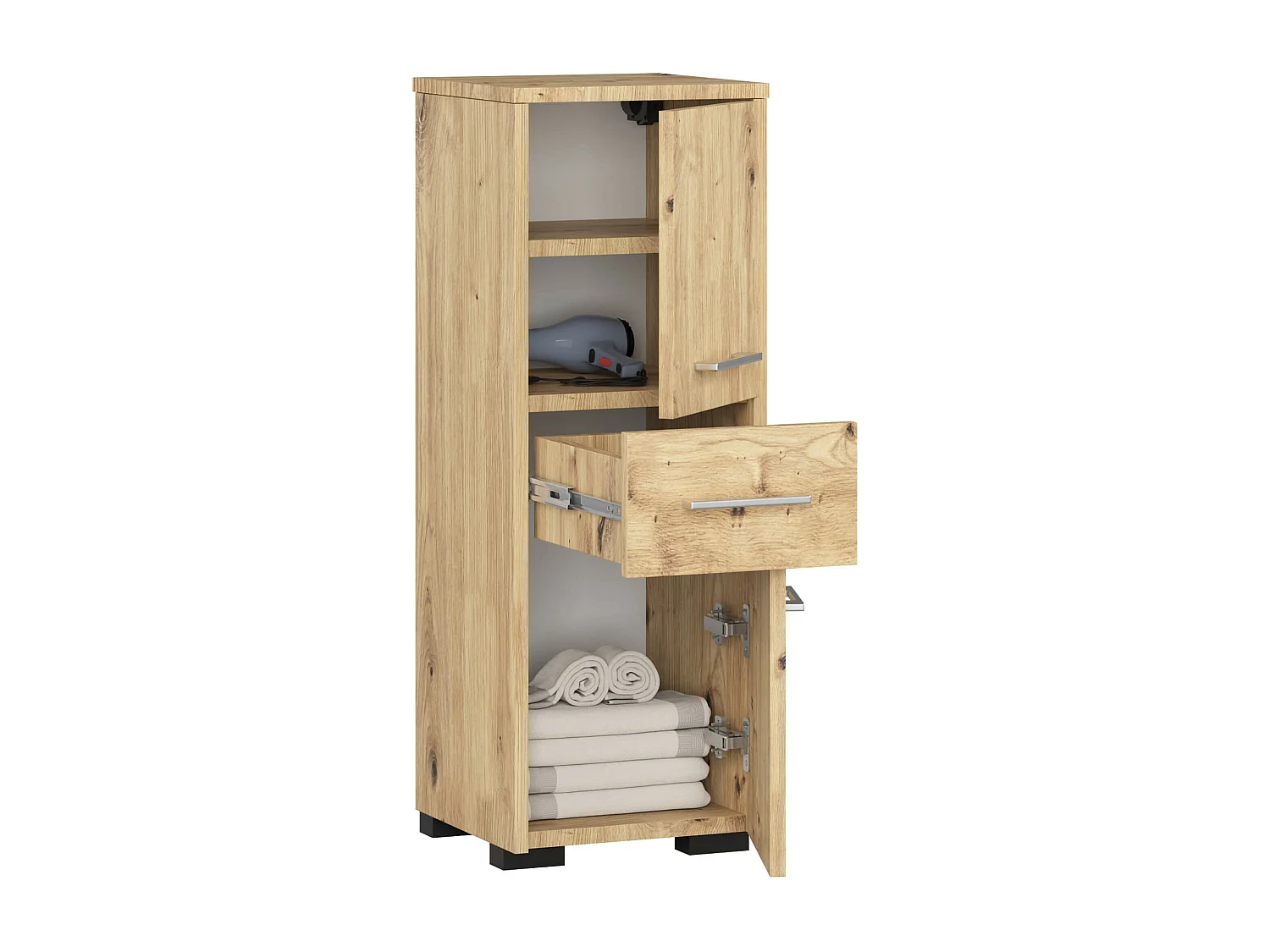 Stehender Badezimmerschrank AKORD FIN Artisan Eiche 30 cm 2 Türen Schublade 3 Ebenen B30 x H85 x T30 cm