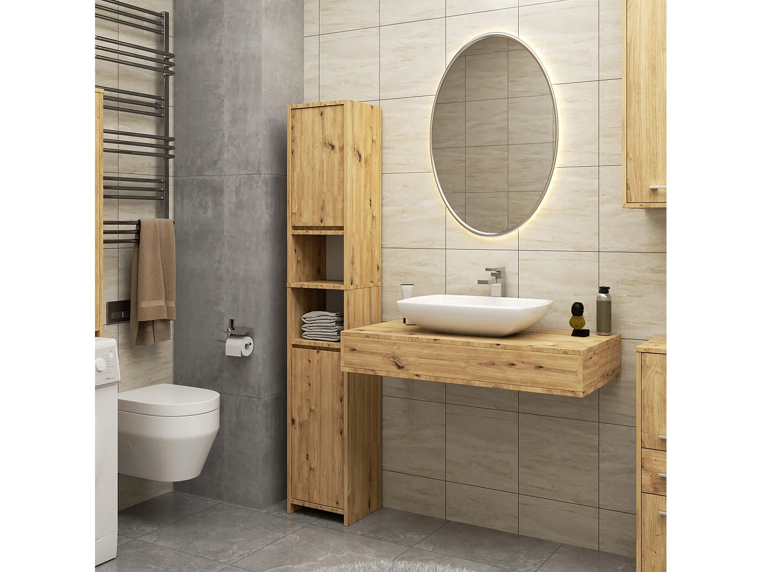 Badezimmersäule AKORD UNI Artisan Eiche 30 cm 2 Türen 4 Ebenen B32 x H180 x T28 cm