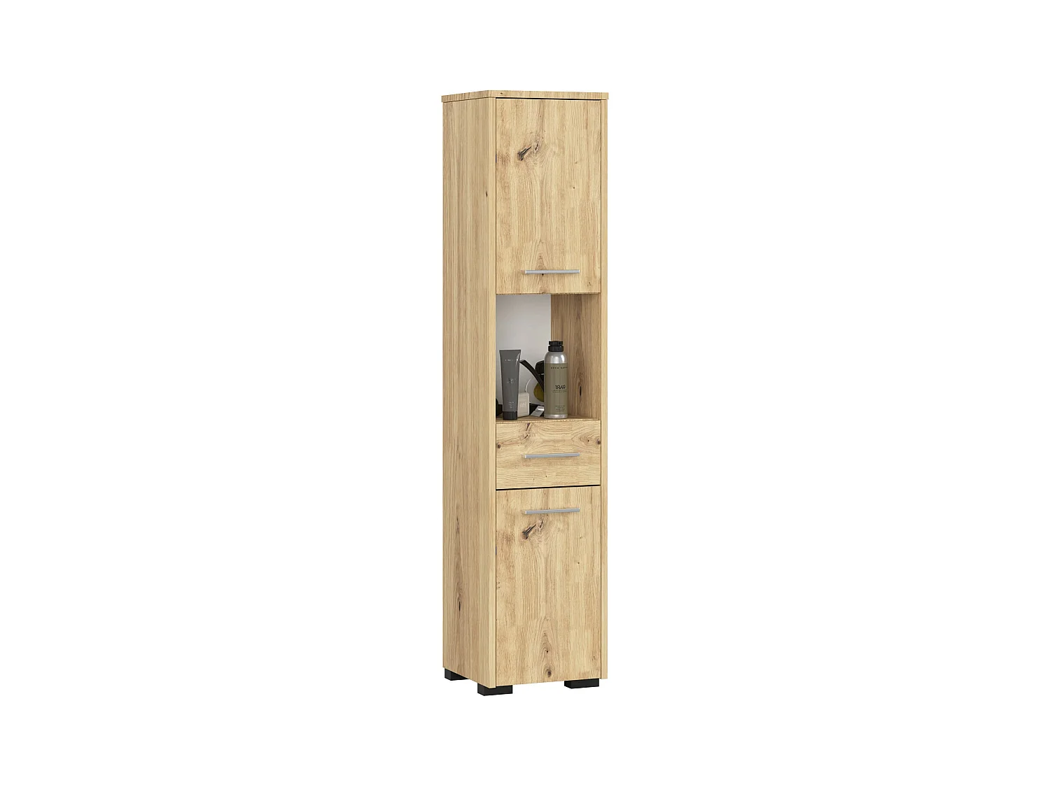 Colonne salle de bains AKORD FIN Chêne Artisan 30 cm 2 portes 1 tiroir façade Chêne Artisan 5 étagères 30x30x140 cm