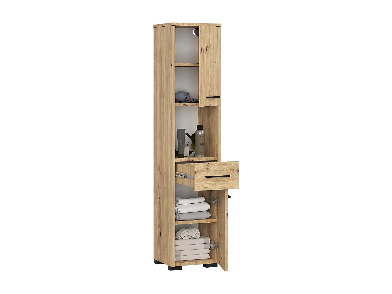 Columna de baño AKORD FIN Roble Artisan 30 cm 2 puertas 1 cajón 5 estantes 30x30x140 cm