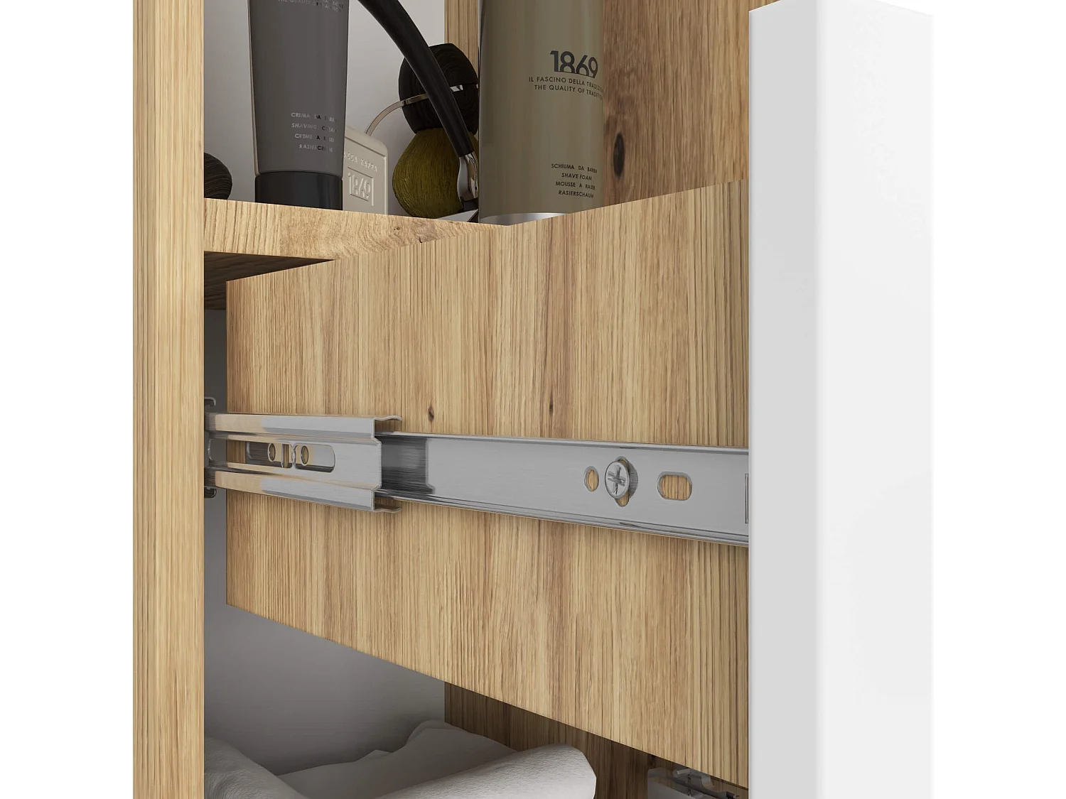 Columna de baño AKORD FIN Roble Artisan 30 cm 2 puertas 1 cajón frente en color Blanco 5 estantes 30x30x140 cm
