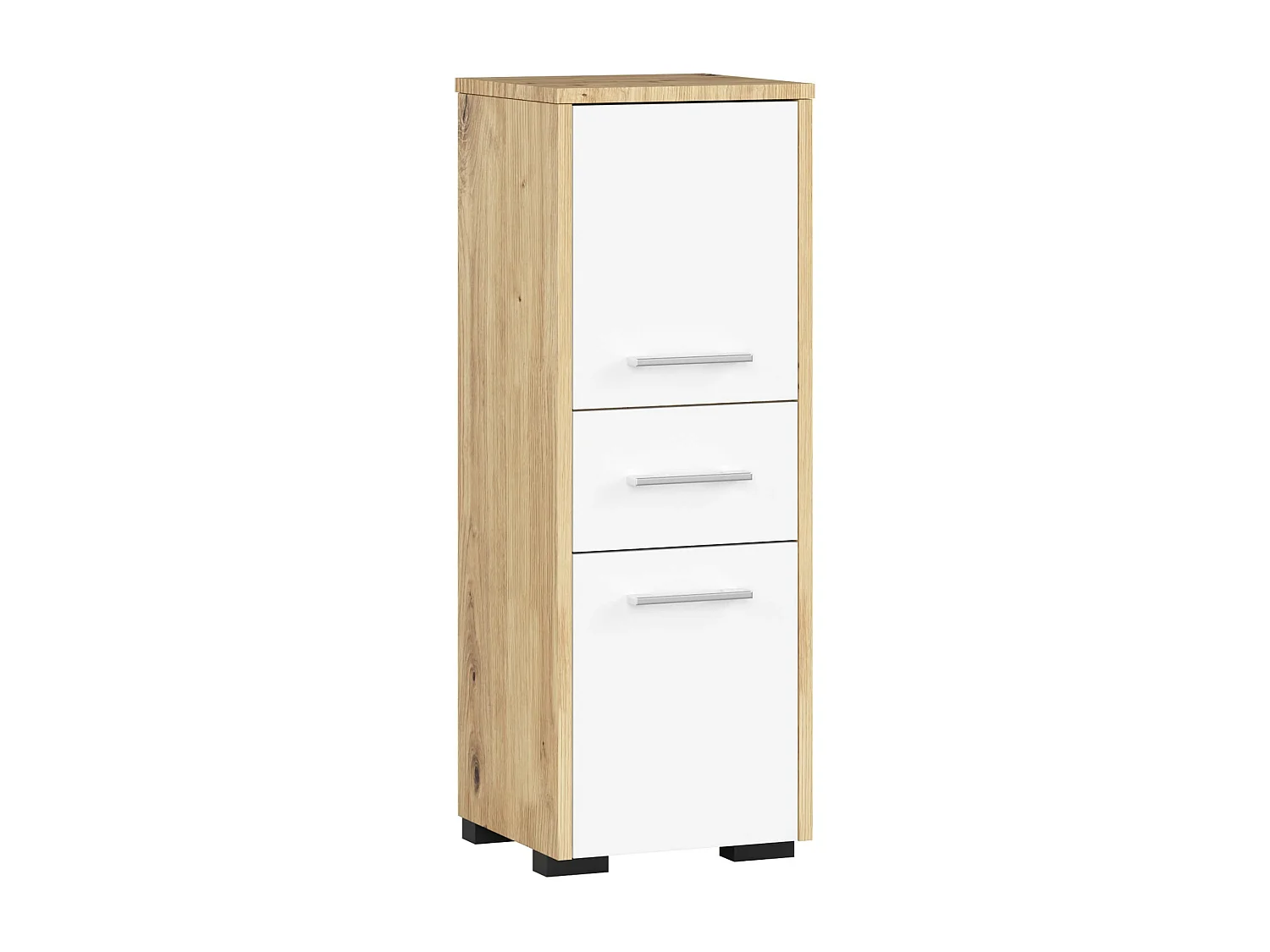 Colonne salle de bains AKORD FIN Chêne Artisan 30 cm 2 portes 1 tiroir façade Blanche 3 étagères 30x30x85 cm