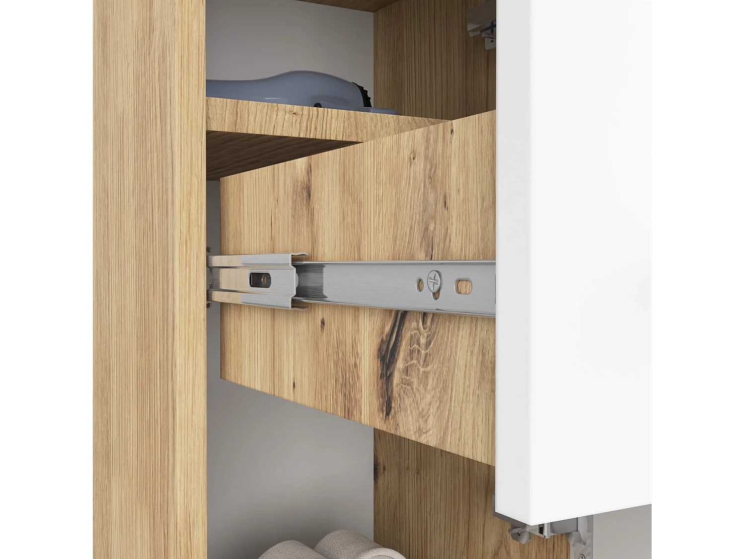 Colonne salle de bains AKORD FIN Chêne Artisan 30 cm 2 portes 1 tiroir façade Blanche 3 étagères 30x30x85 cm