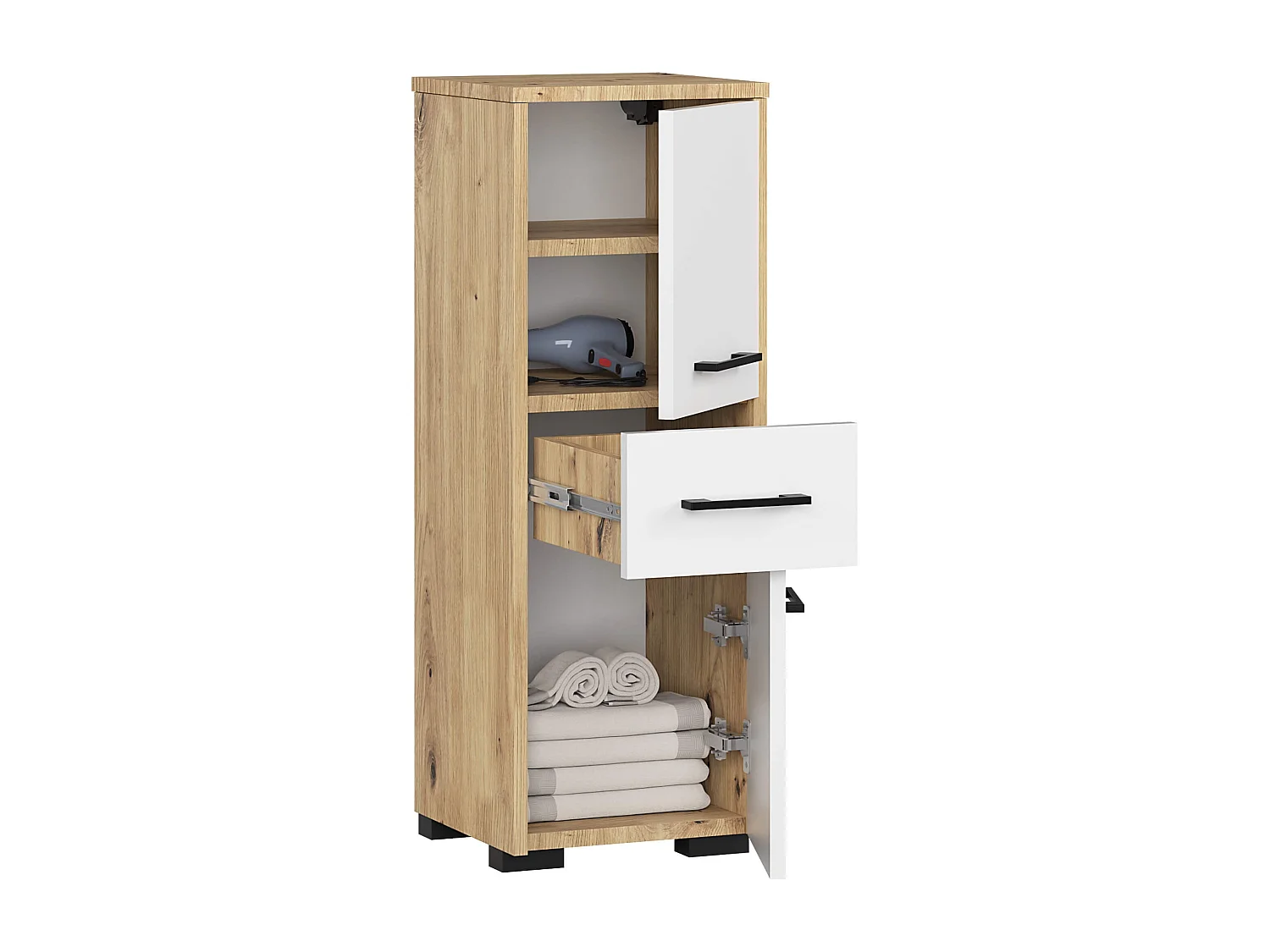 Columna de baño AKORD FIN Roble Artisan 30 cm 2 puertas 1 cajón frente en color Blanco 30x30x85 cm