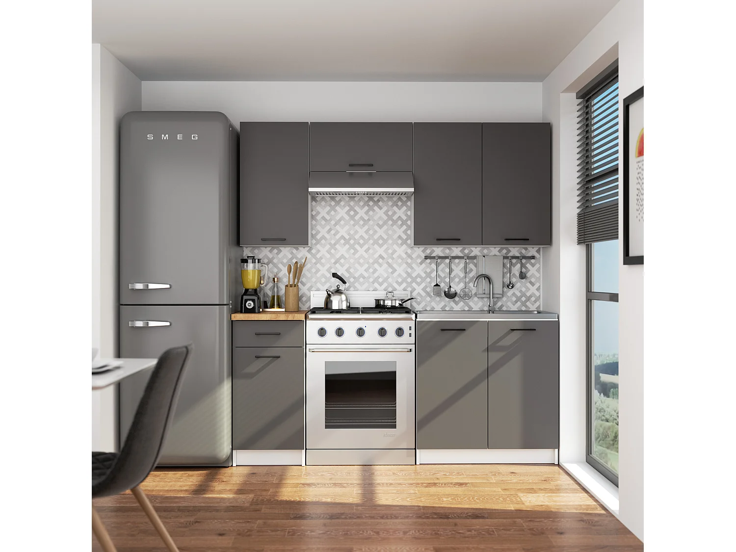 Armoires de cuisine haute AKORD W40 OLIWIA Blanc 40 cm 1 porte façade Gris Graphite 2 étagères 40x30x58 cm