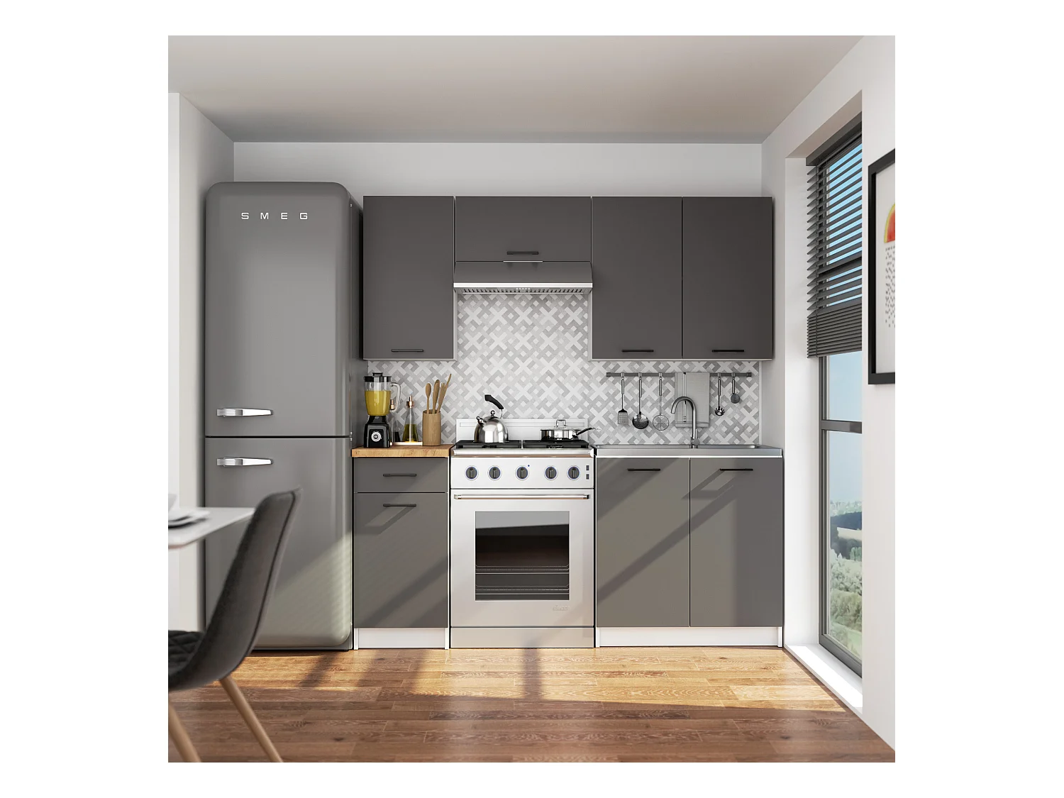 Hängeschrank Küchenschrank AKORD OLIWIA modular W40 Weiß 40 cm Tür 2 Ebenen Front Graphitgrau B40 x H58 x T30 cm