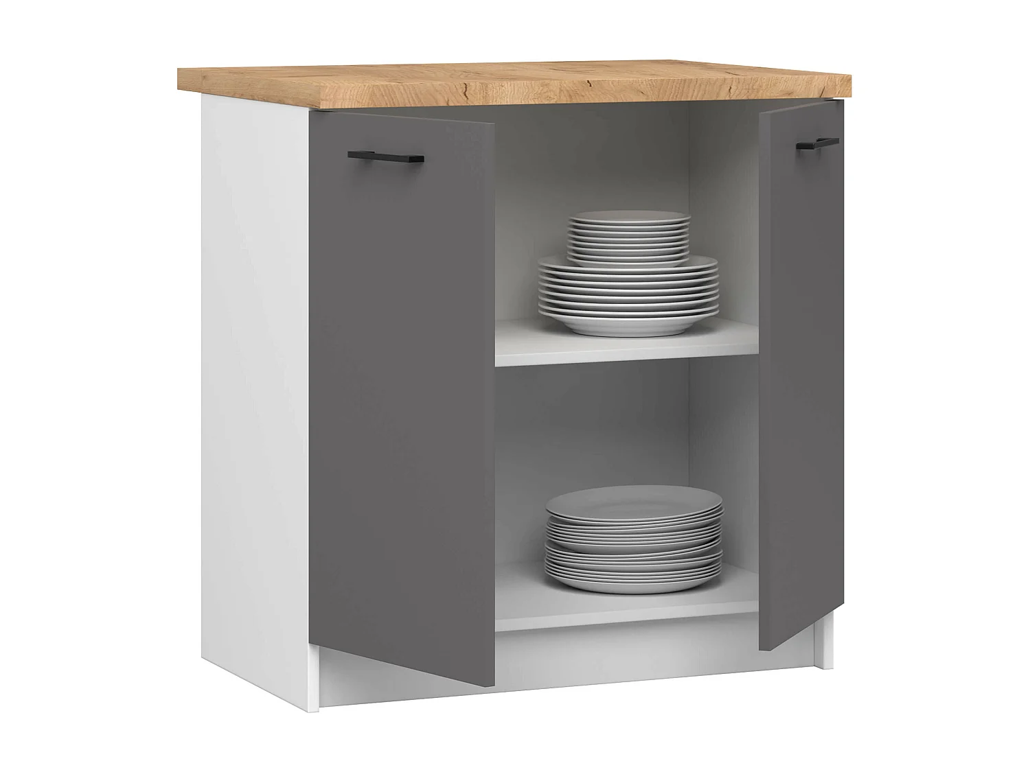 Armoires de cuisine basse AKORD S80 OLIWIA Blanc 80 cm 2 portes façade Gris Graphite 2 étagères 80x46x85 cm