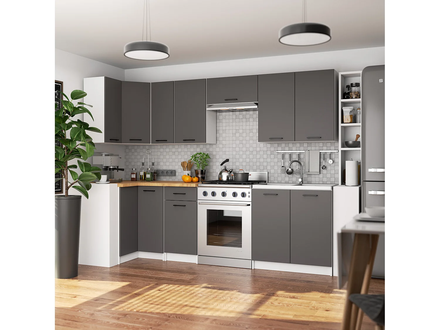 Keukenkast modulaire OLIWIA S80 met Verkblad / Onderkast met 2 Deuren / AKORD Furniture Factory / Wit - Grafietgrijs / 80 x 85 x 46 cm