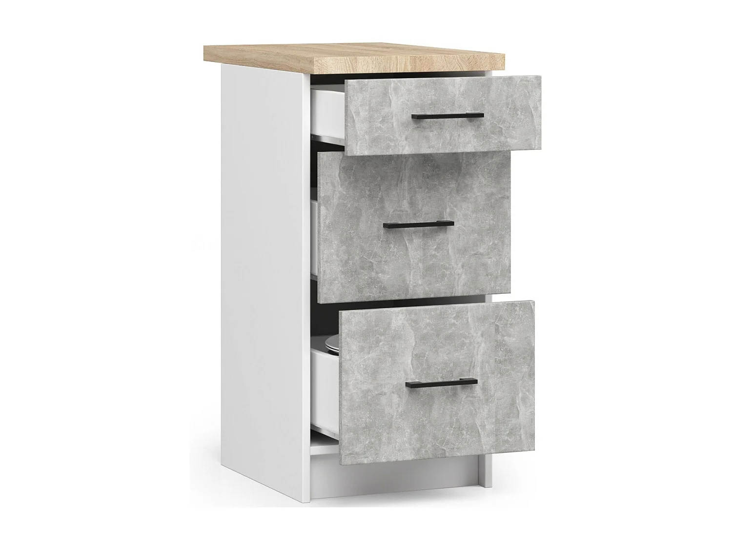 Mobile cucina modulare con piano di lavoro AKORD OLIWIA Bianco, Cemento 40 cm 3 cassetti 40x46x85 cm