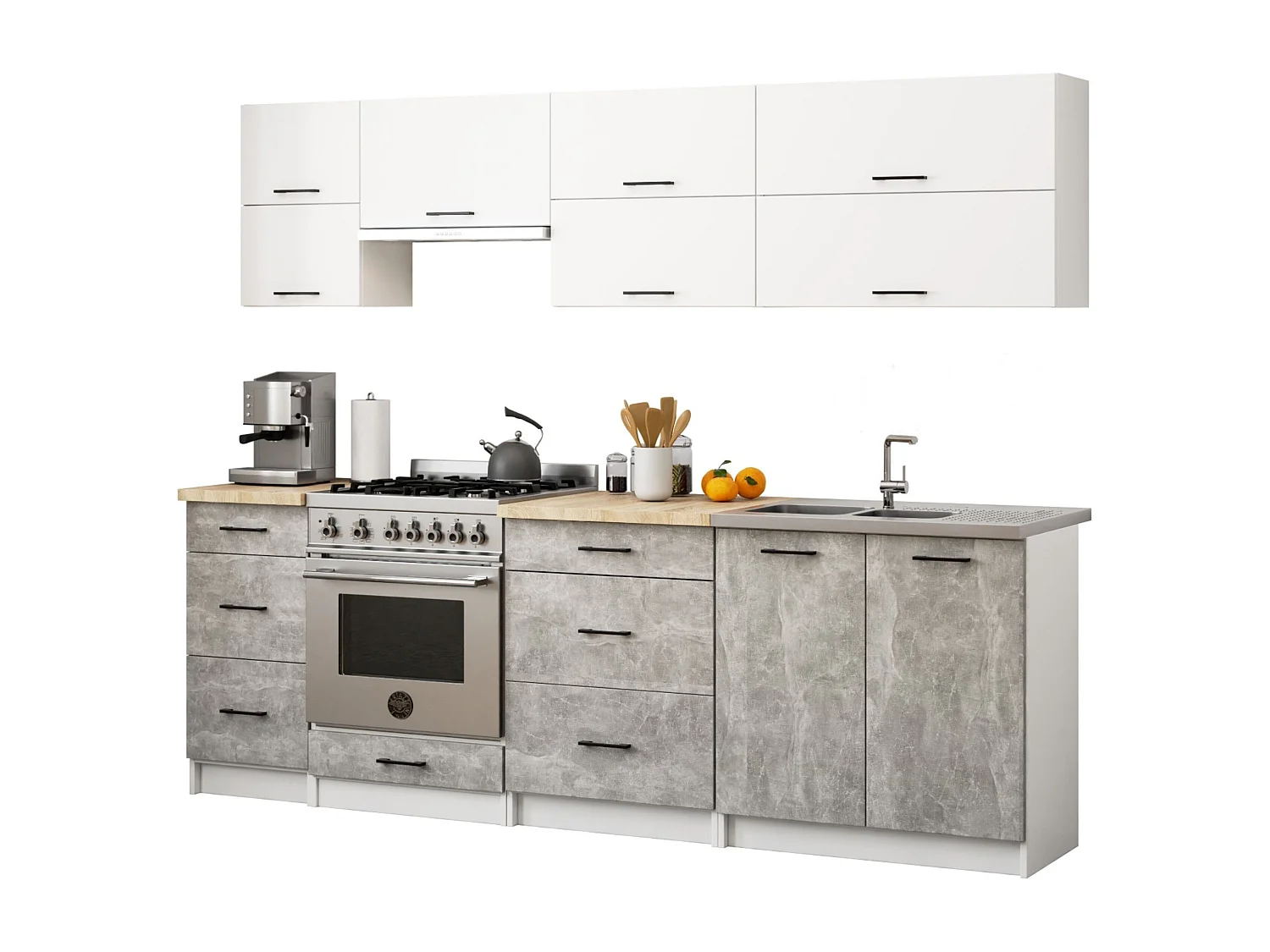 Mobile cucina modulare con piano di lavoro AKORD OLIWIA Bianco, Cemento 40 cm 3 cassetti 40x46x85 cm