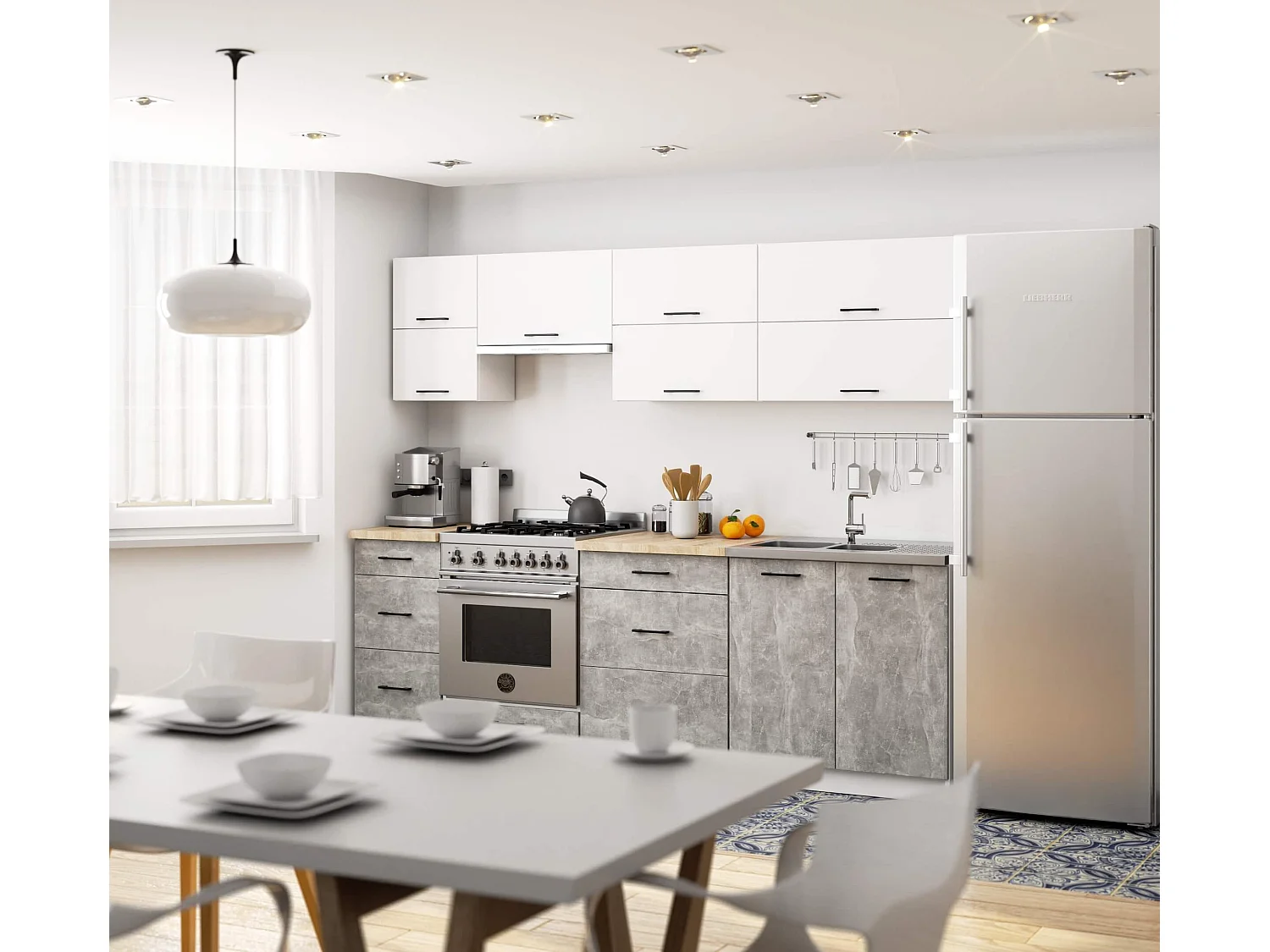 Mobile cucina modulare con piano di lavoro AKORD OLIWIA Bianco, Cemento 40 cm 3 cassetti 40x46x85 cm