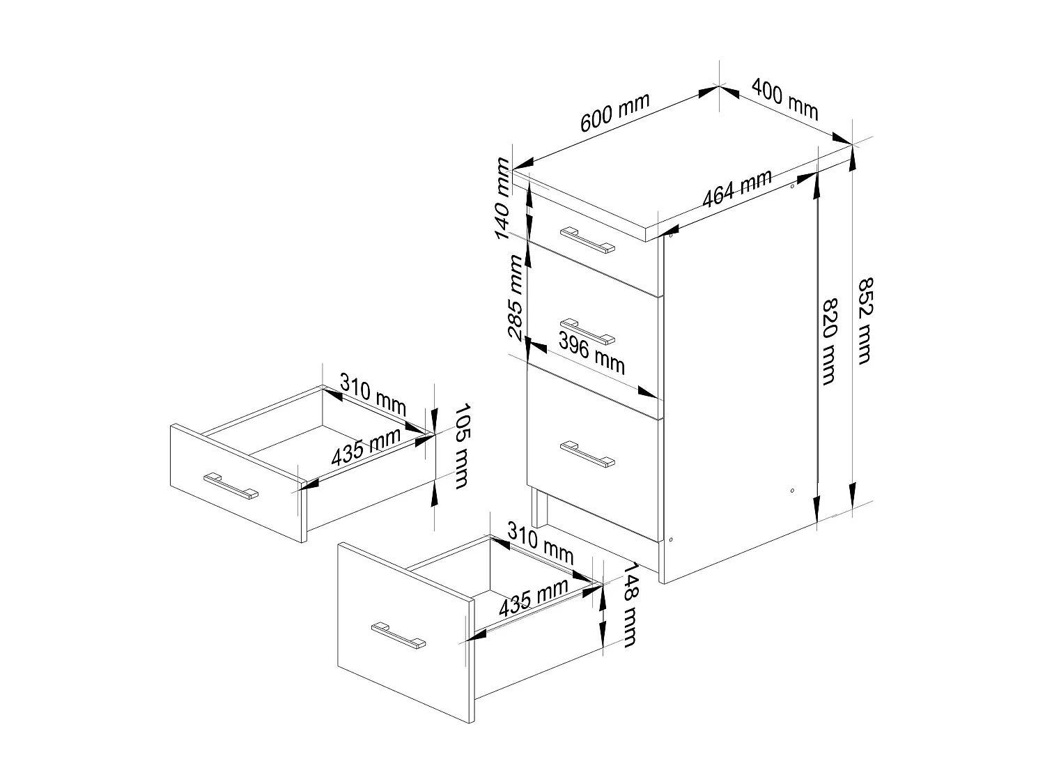 Keukenkast modulaire OLIWIA S40 met Verkblad / Onderkast met 3 Lades / AKORD Furniture Factory / Wit – Beton Grijs / 40 x 85 x 46 cm