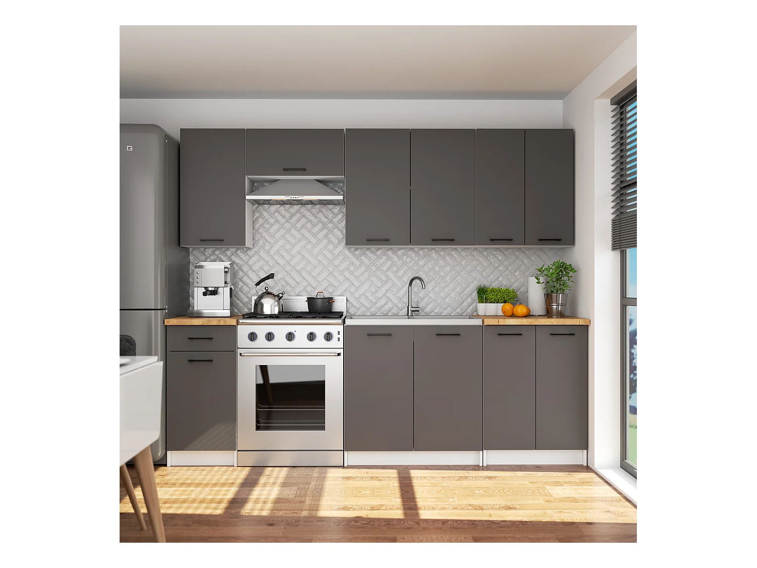 Hängeschrank Küchenschrank AKORD OLIWIA modular W30 Weiß 30 cm Tür 2 Ebenen Front Graphitgrau B30 x H72 x T30 cm