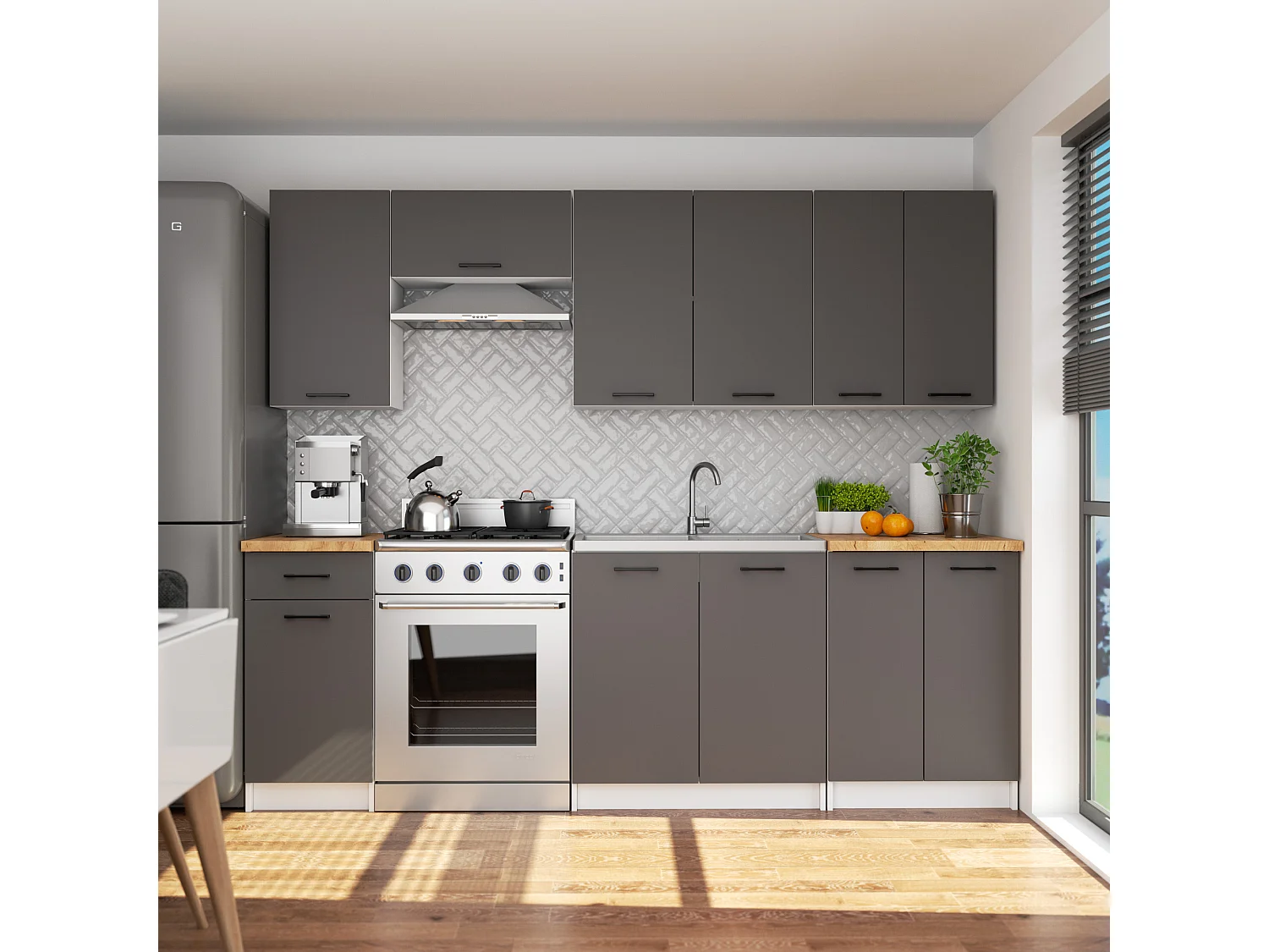 Keukenkast modulaire OLIWIA W30 met 1 Deur / Hangkast / Bovenkast / AKORD Furniture Factory / Wit - Grafietgrijs / 30 x 58 x 30 cm