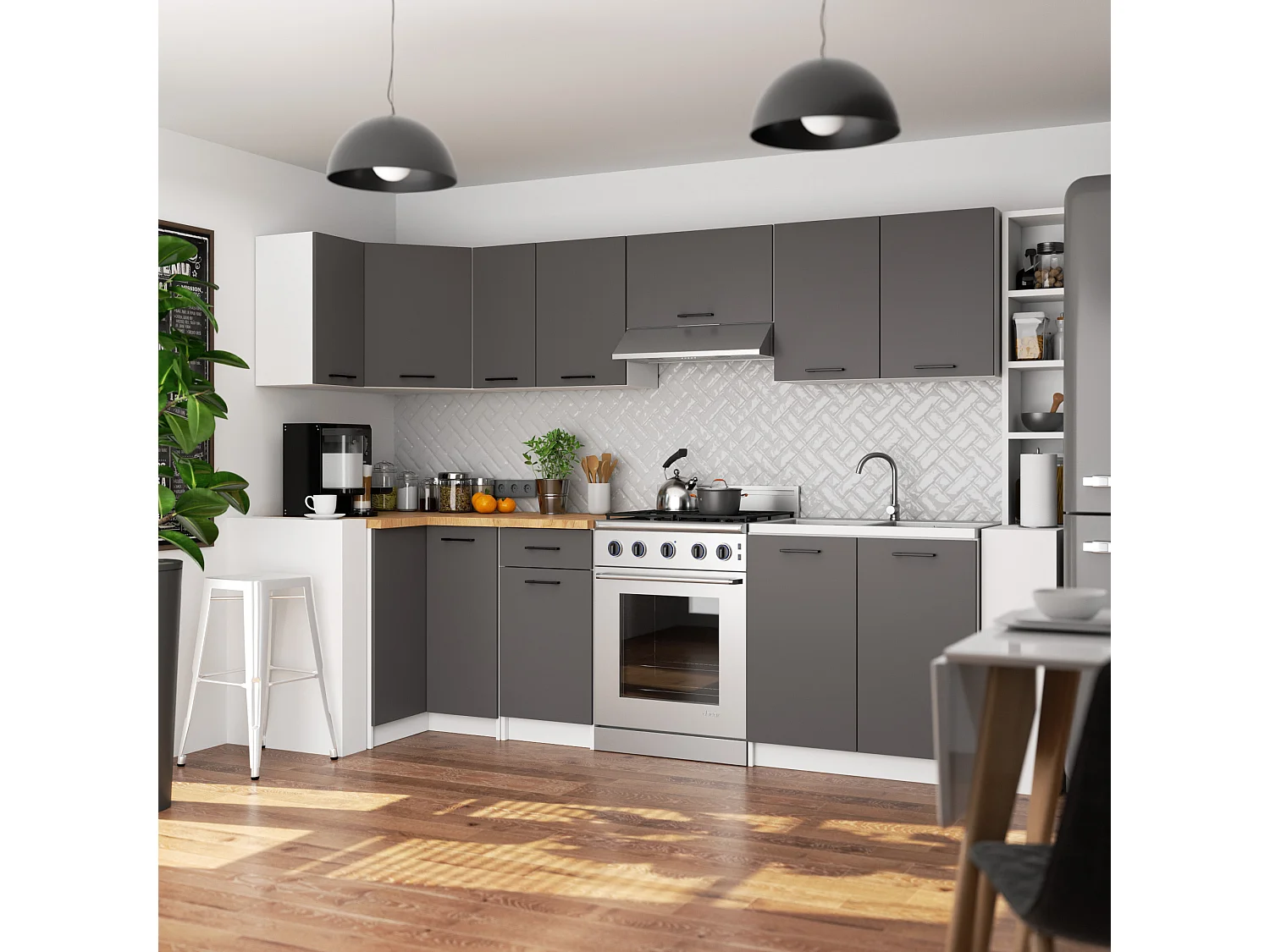 Keukenkast modulaire OLIWIA W60 met 1 Deur / Hangkast / Bovenkast / AKORD Furniture Factory / Wit - Grafietgrijs / 60 x 29 x 30 cm