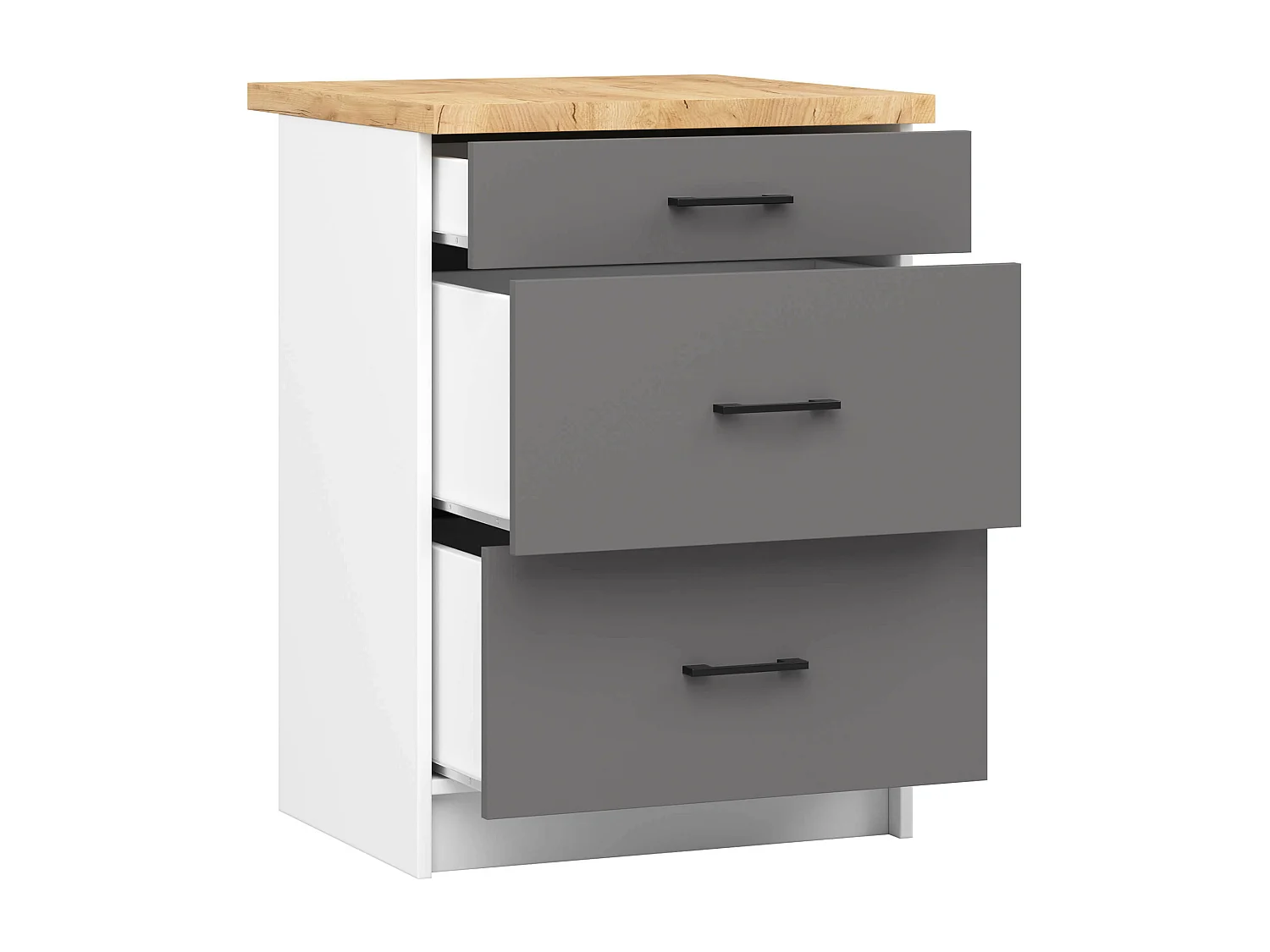 Armoires de cuisine basse AKORD S60 OLIWIA Blanc 60 cm 3 tiroirs façade Gris Graphite 60x46x85 cm