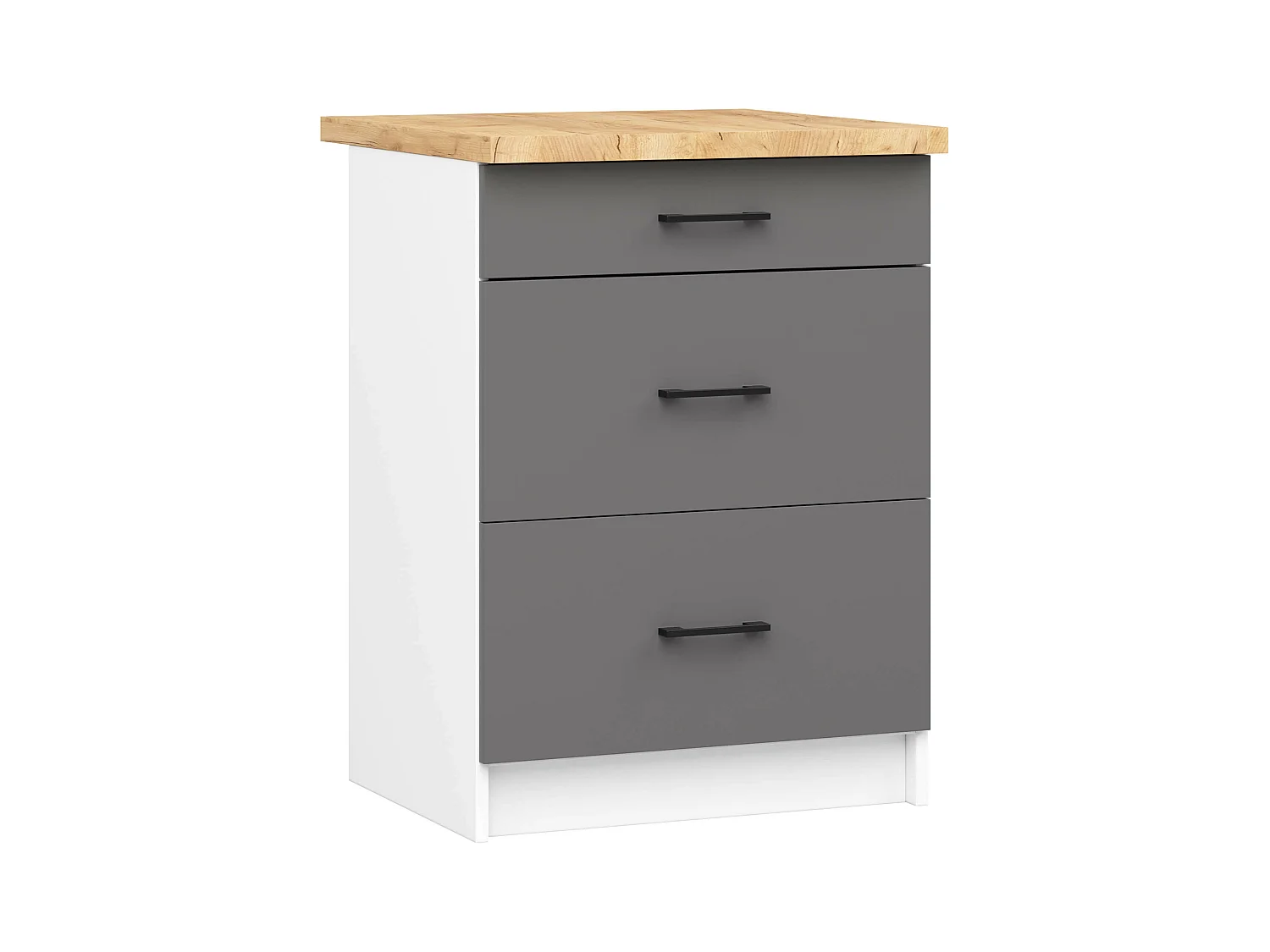Armoires de cuisine basse AKORD S60 OLIWIA Blanc 60 cm 3 tiroirs façade Gris Graphite 60x46x85 cm
