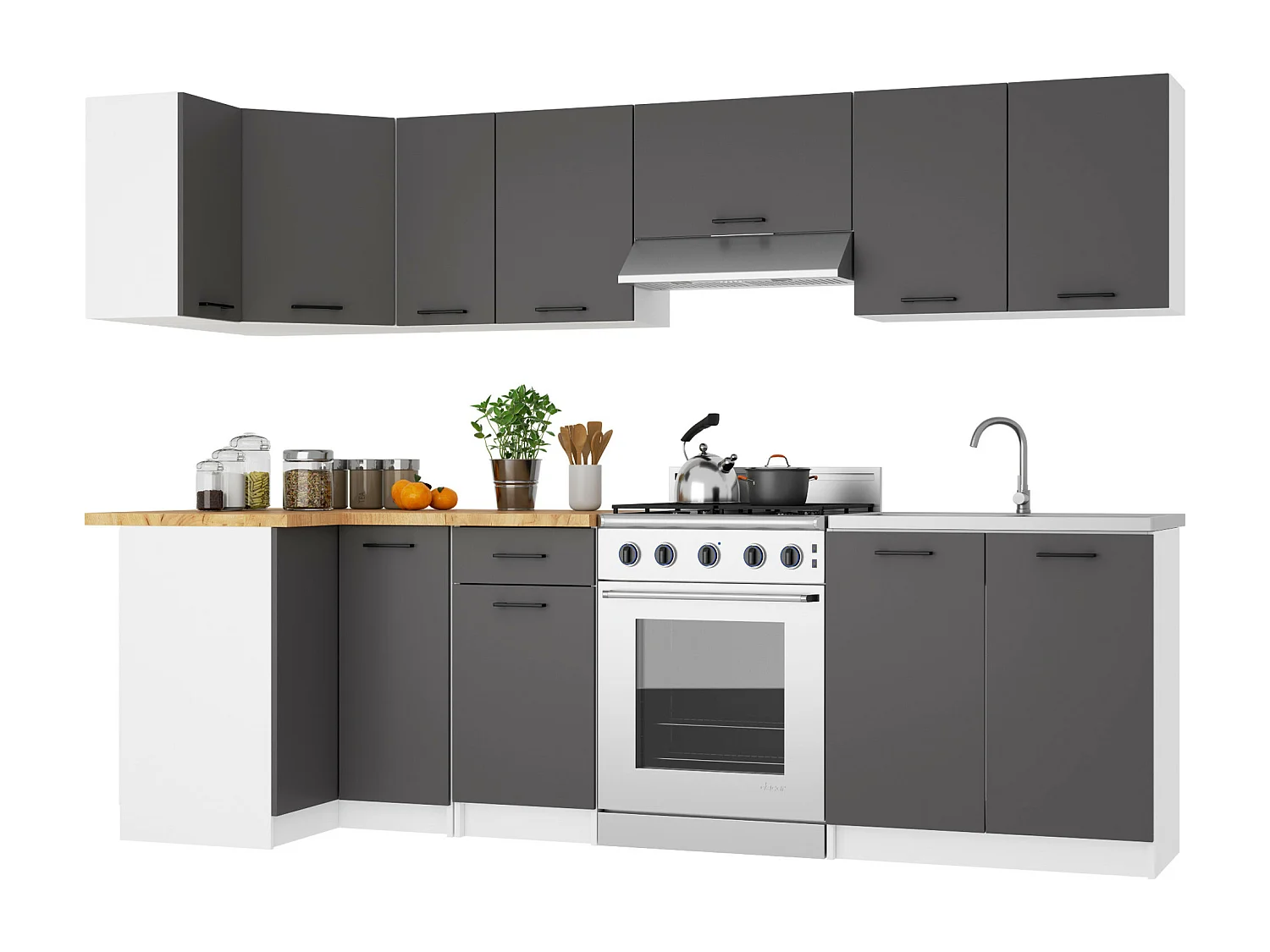 Keukenkast modulaire OLIWIA S60 met Verkblad / Onderkast met 3 Lades / AKORD Furniture Factory / Wit - Grafietgrijs / 60 x 85 x 46 cm