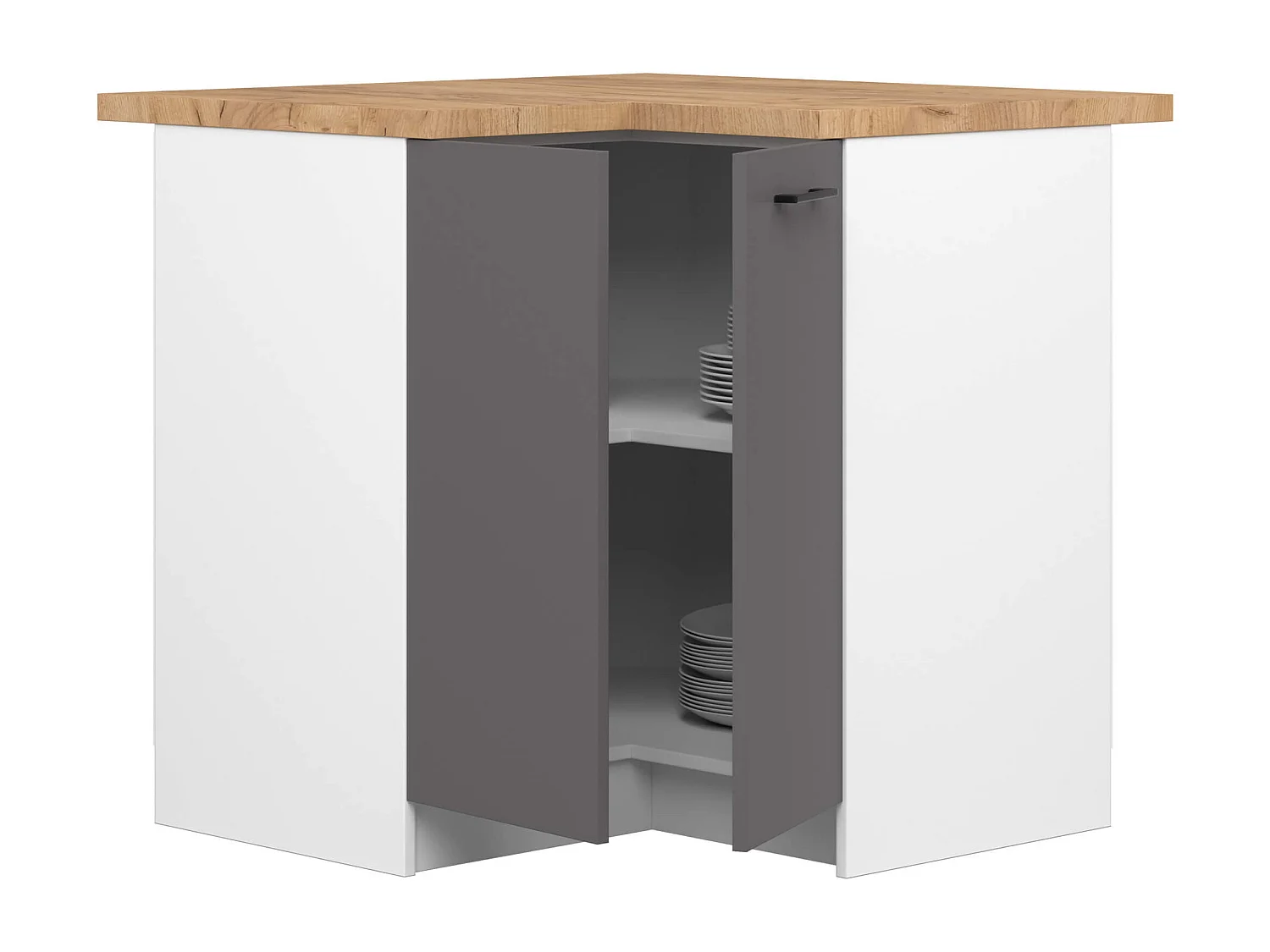 Armoires de cuisine basse AKORD S90 d'angle OLIWIA Blanc 90 cm 2 portes façade Gris Graphite 2 étagères 90x46x85 cm