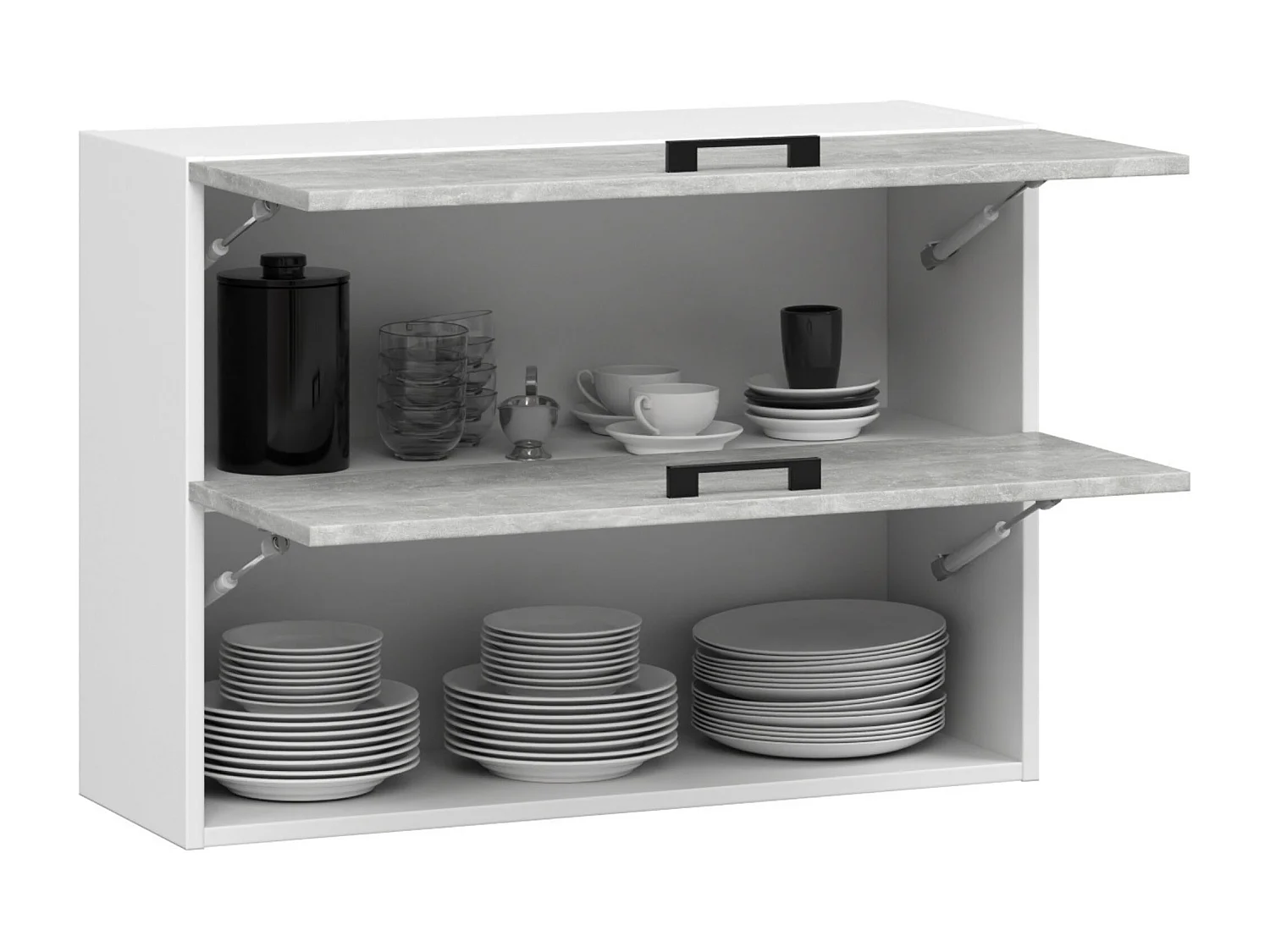 Hängeschrank Küchenschrank AKORD OLIWIA G2 modular W80 Weiß 80 cm 2 Türen 2 Ebenen Front Beton B80 x H58 x T30 cm