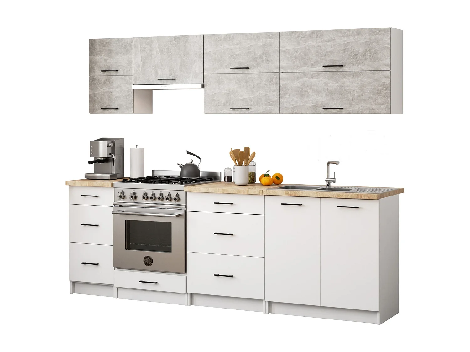 Hängeschrank Küchenschrank AKORD OLIWIA G2 modular W80 Weiß 80 cm 2 Türen 2 Ebenen Front Beton B80 x H58 x T30 cm