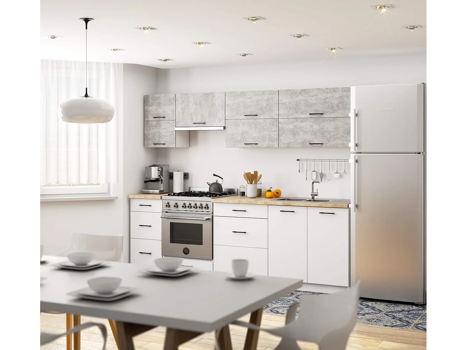 Keukenkast modulaire OLIWIA W80 G2 H580 met 2 Deuren / Hangkast / Bovenkast / AKORD Furniture Factory / Wit – Beton Grijs / 80 x 58 x 30 cm