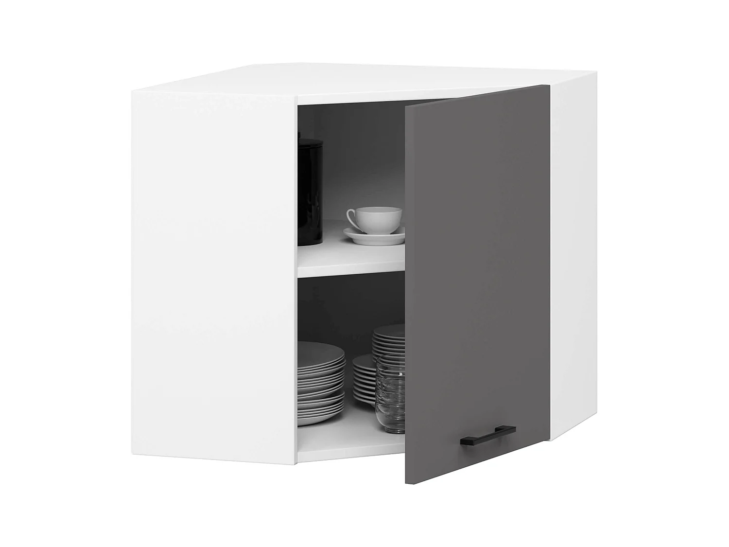 Hängeschrank für die Ecke Küche AKORD OLIWIA modular W60 Weiß 60 cm Tür 2 Ebenen Front Graphitgrau B60 x H58 x T30 cm