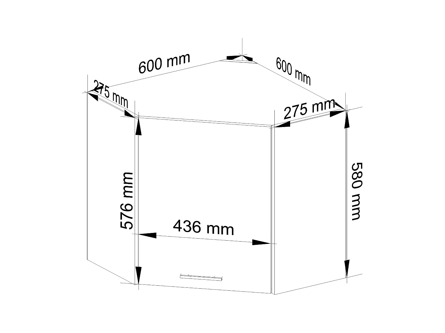 Hängeschrank für die Ecke Küche AKORD OLIWIA modular W60 Weiß 60 cm Tür 2 Ebenen Front Graphitgrau B60 x H58 x T30 cm