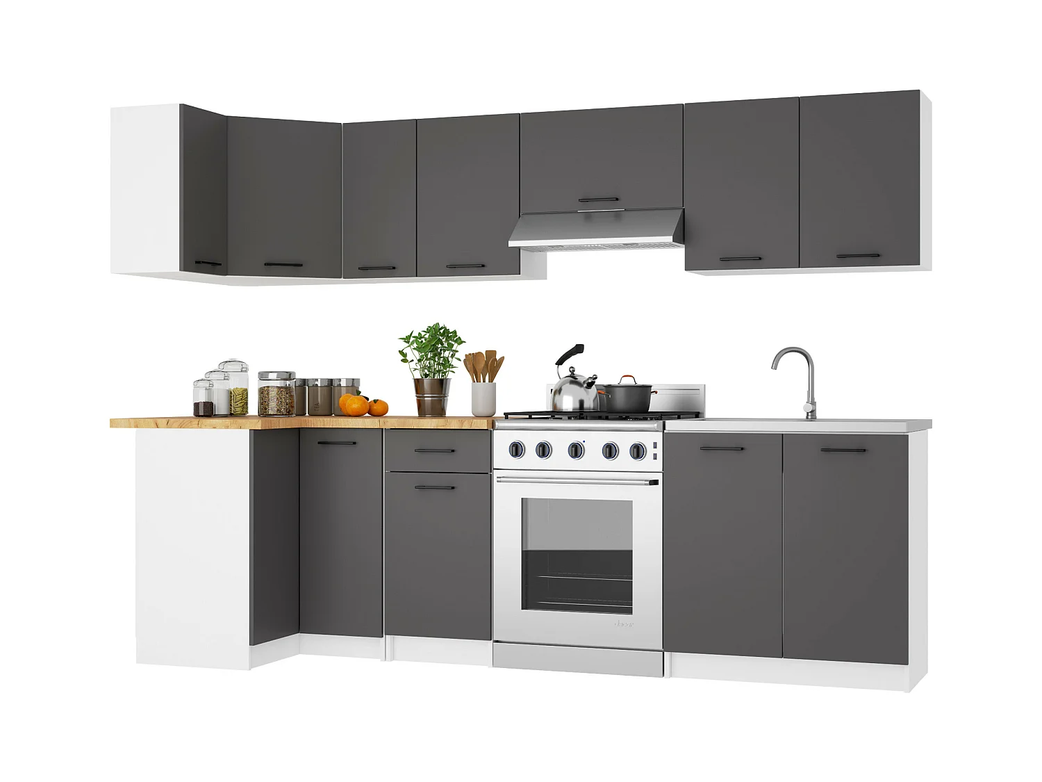 Hängeschrank für die Ecke Küche AKORD OLIWIA modular W60 Weiß 60 cm Tür 2 Ebenen Front Graphitgrau B60 x H58 x T30 cm