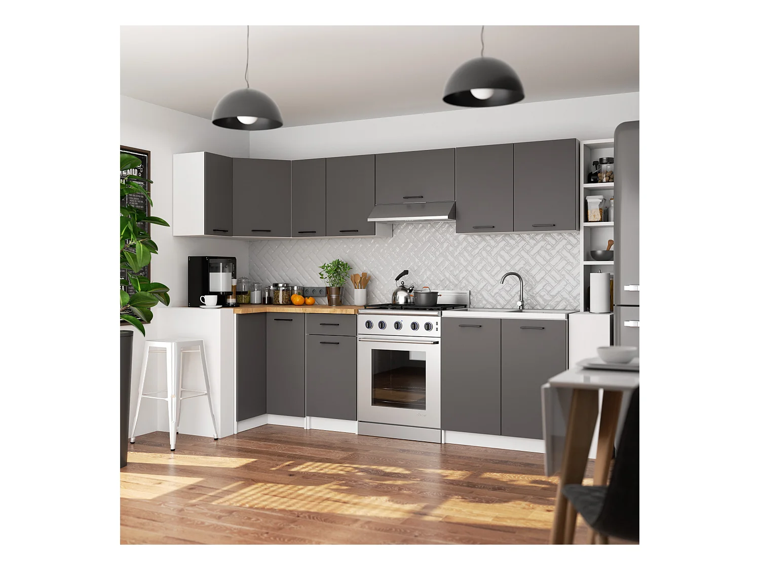 Hängeschrank für die Ecke Küche AKORD OLIWIA modular W60 Weiß 60 cm Tür 2 Ebenen Front Graphitgrau B60 x H58 x T30 cm