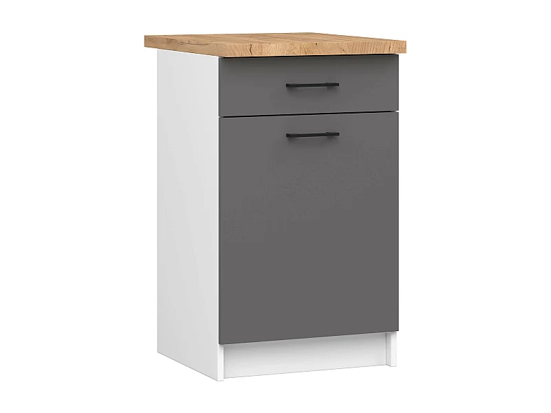 Küchenschrank AKORD OLIWIA modular S50 Unterschrank mit Arbeitsplatte Weiß 50 cm Tür Schublade 2 Ebenen Front Graphitgrau B50 x H85 x T46 cm