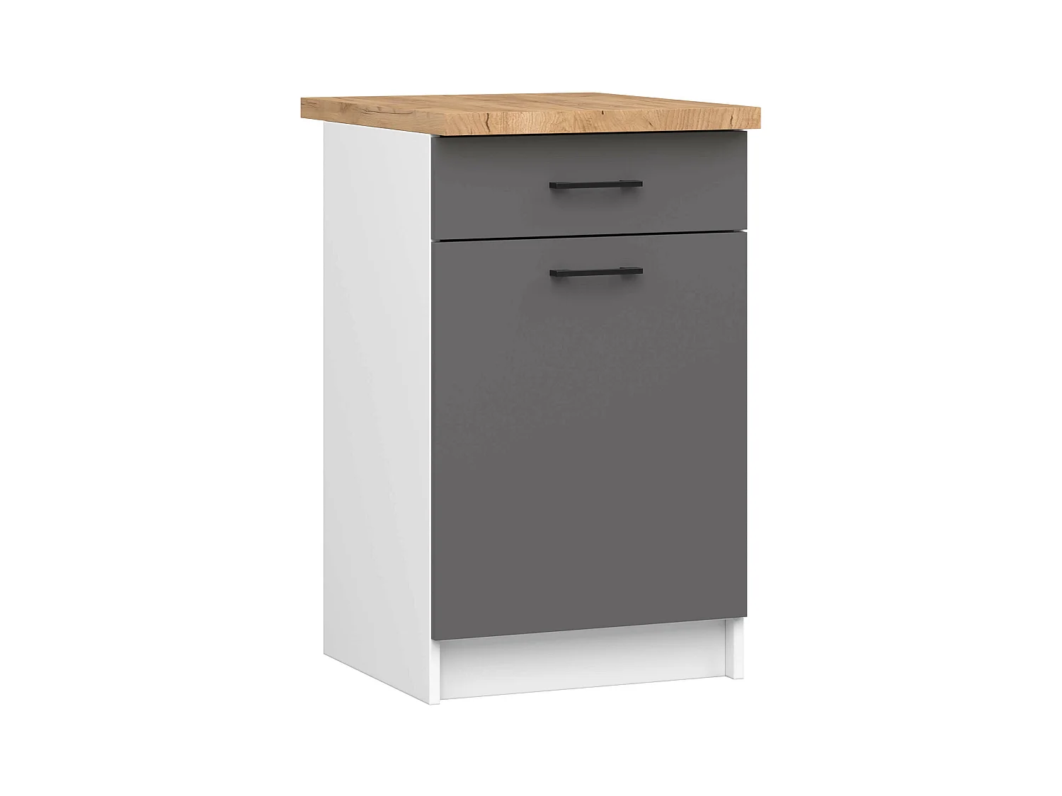 Armoires de cuisine basse AKORD S50 OLIWIA Blanc 50 cm 1 porte 1 tiroir façade Gris Graphite 2 étagères 50x46x85 cm