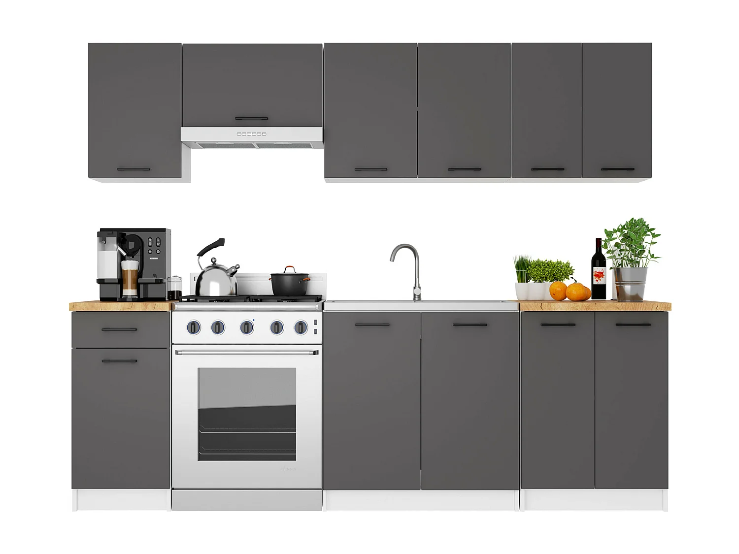 Keukenkast modulaire OLIWIA W80 H720 met 2 Deuren / Hangkast / Bovenkast / AKORD Furniture Factory / Wit - Grafietgrijs / 80 x 72 x 30 cm