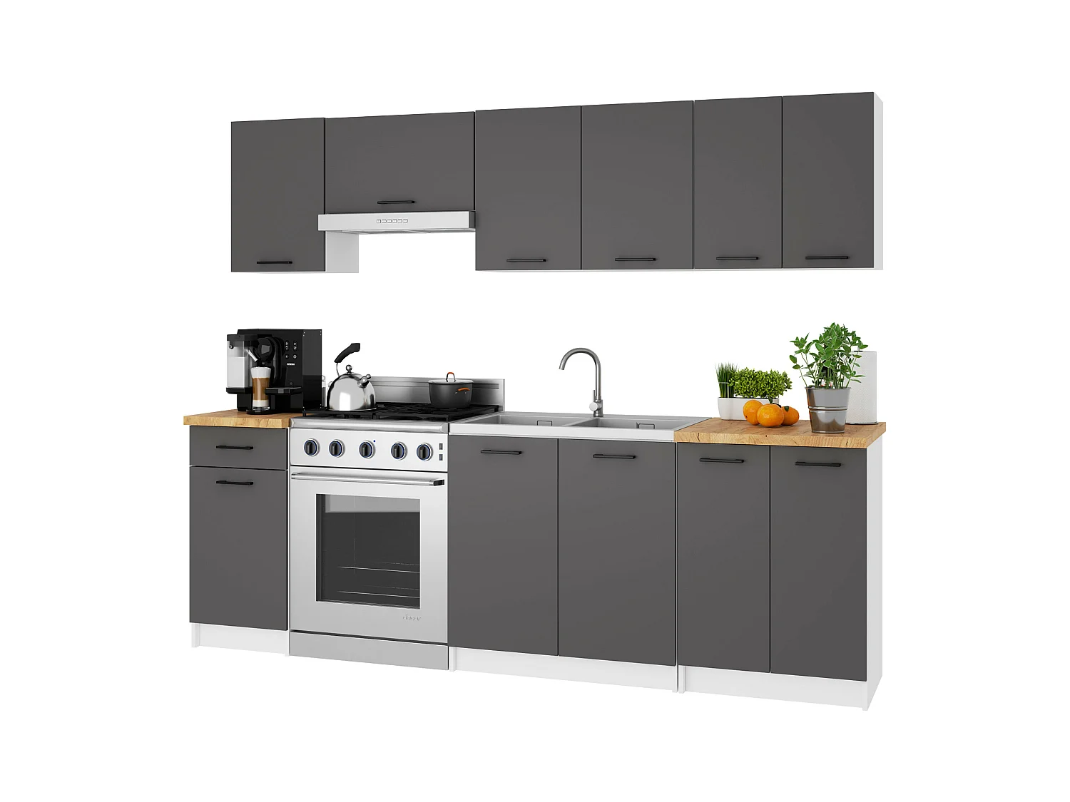 Armoires de cuisine haute AKORD W30 OLIWIA H720 Blanc 30 cm 1 porte façade Gris Graphite 2 étagères 30x30x72 cm