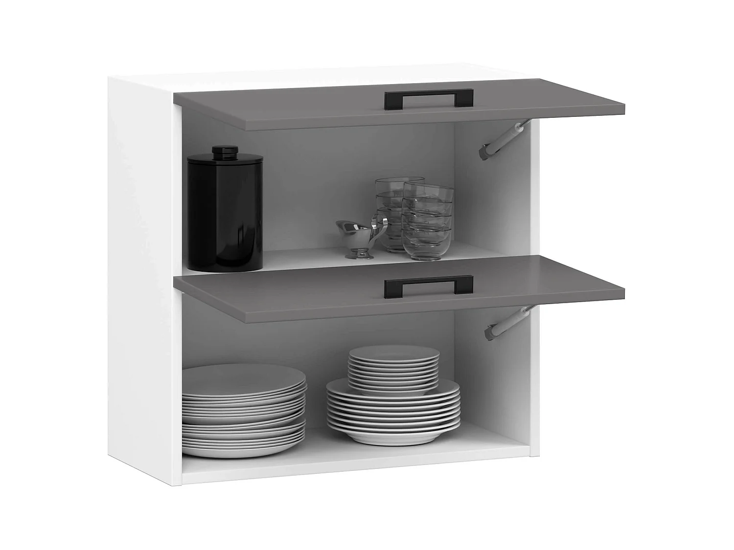 Hängeschrank Küchenschrank AKORD OLIWIA G2 modular W60 Weiß 60 cm 2 Türen 2 Ebenen Front Graphitegrau B60 x H58 x T30 cm