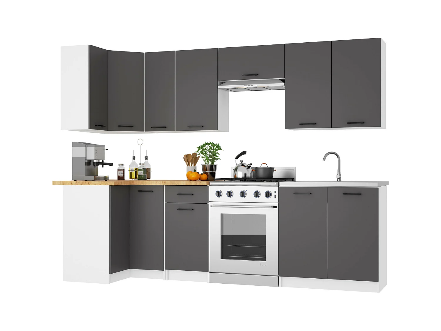 Hängeschrank Küchenschrank AKORD OLIWIA G2 modular W60 Weiß 60 cm 2 Türen 2 Ebenen Front Graphitegrau B60 x H58 x T30 cm