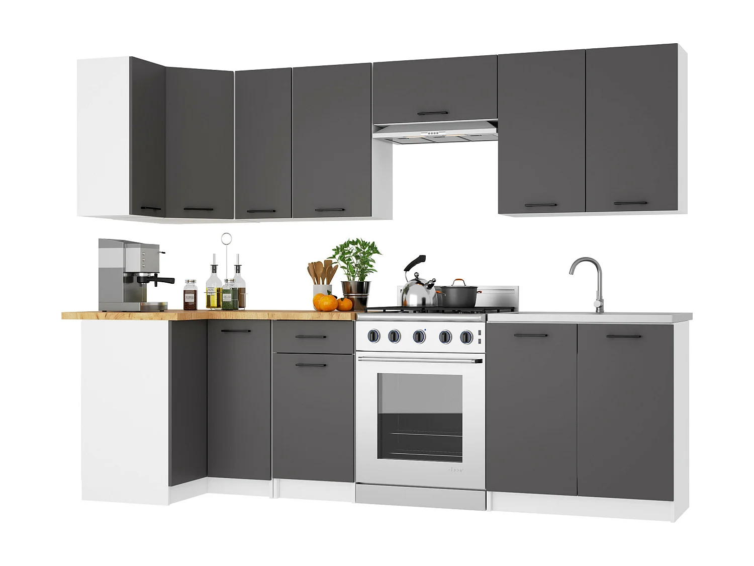 Keukenkast modulaire OLIWIA W60 G2 H580 met 2 Deuren / Hangkast / Bovenkast / AKORD Furniture Factory / Wit - Grafietgrijs / 60 x 58 x 30 cm