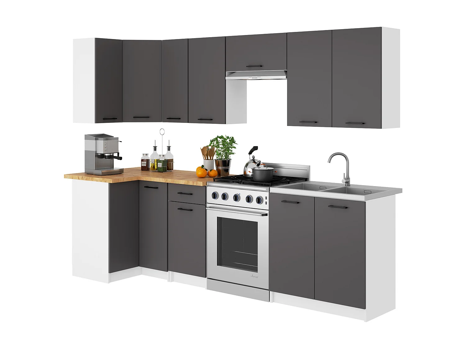 Armoires de cuisine basse AKORD S80 OLIWIA Blanc 80 cm 3 tiroirs façade Gris Graphite 80x46x85 cm