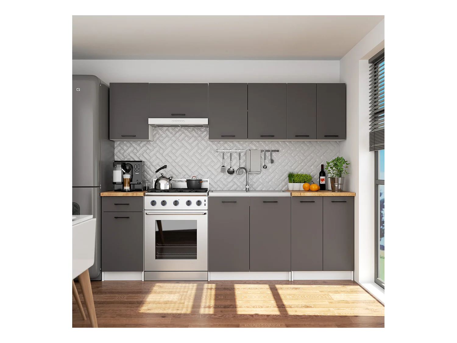 Armoires de cuisine basse AKORD S80 OLIWIA Blanc 80 cm 3 tiroirs façade Gris Graphite 80x46x85 cm