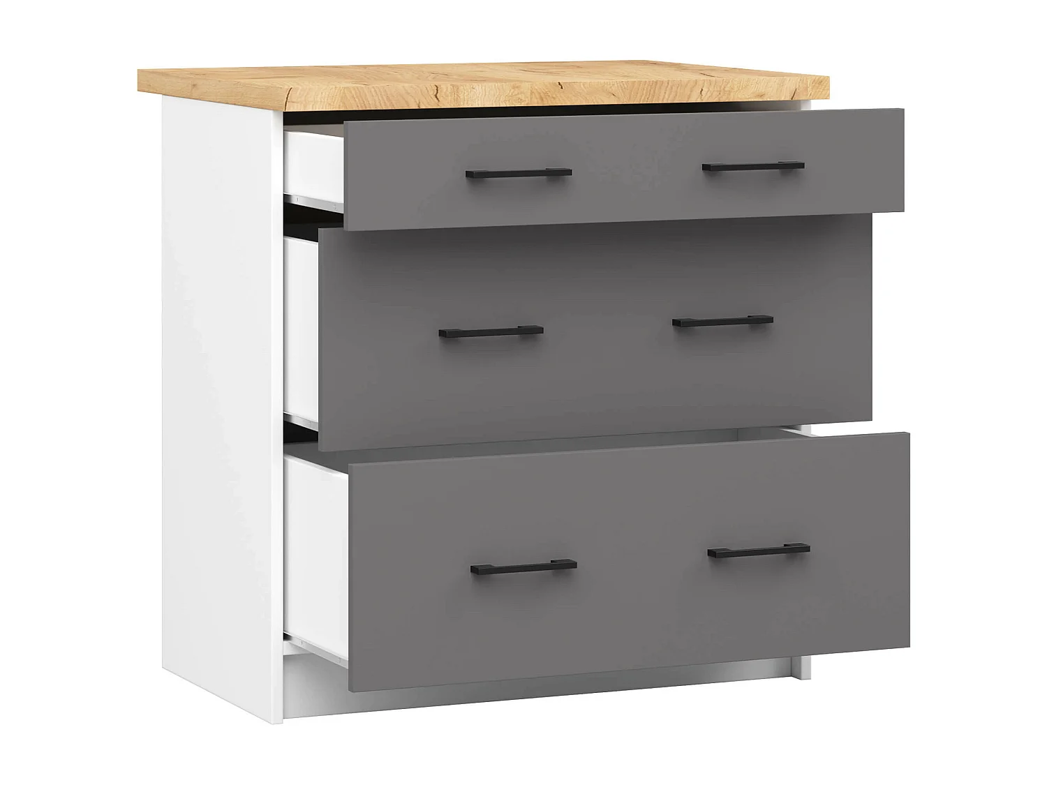 Keukenkast modulaire OLIWIA S80 met Verkblad / Onderkast met 3 Lades / AKORD Furniture Factory / Wit - Grafietgrijs / 80 x 85 x 46 cm