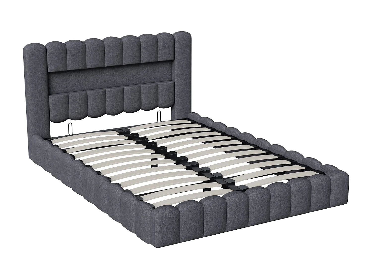 Opbergbed 140*200cm met USB-oplaadpoort, LED-verlichting en opbergvak - linnen, grijs