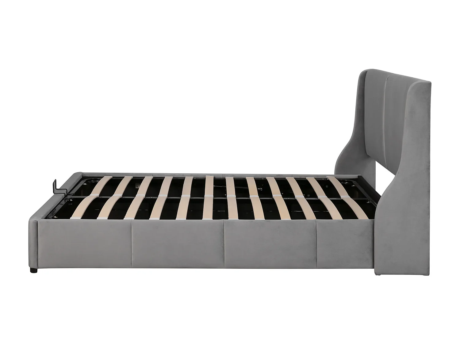 Gestoffeerd bed 140 x 190 cm, met lattenbodem en hoofdbord, hydraulisch bed, in fluweel