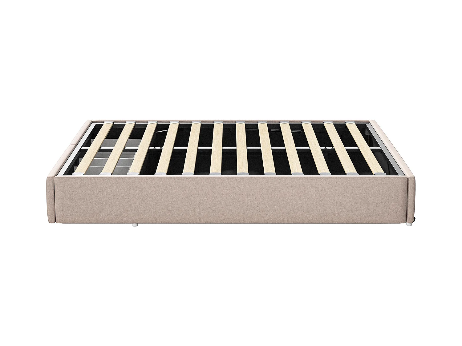 Lit coffre double 160 x 200 cm à levier hydraulique, avec coffre de lit et tiroirs, beige