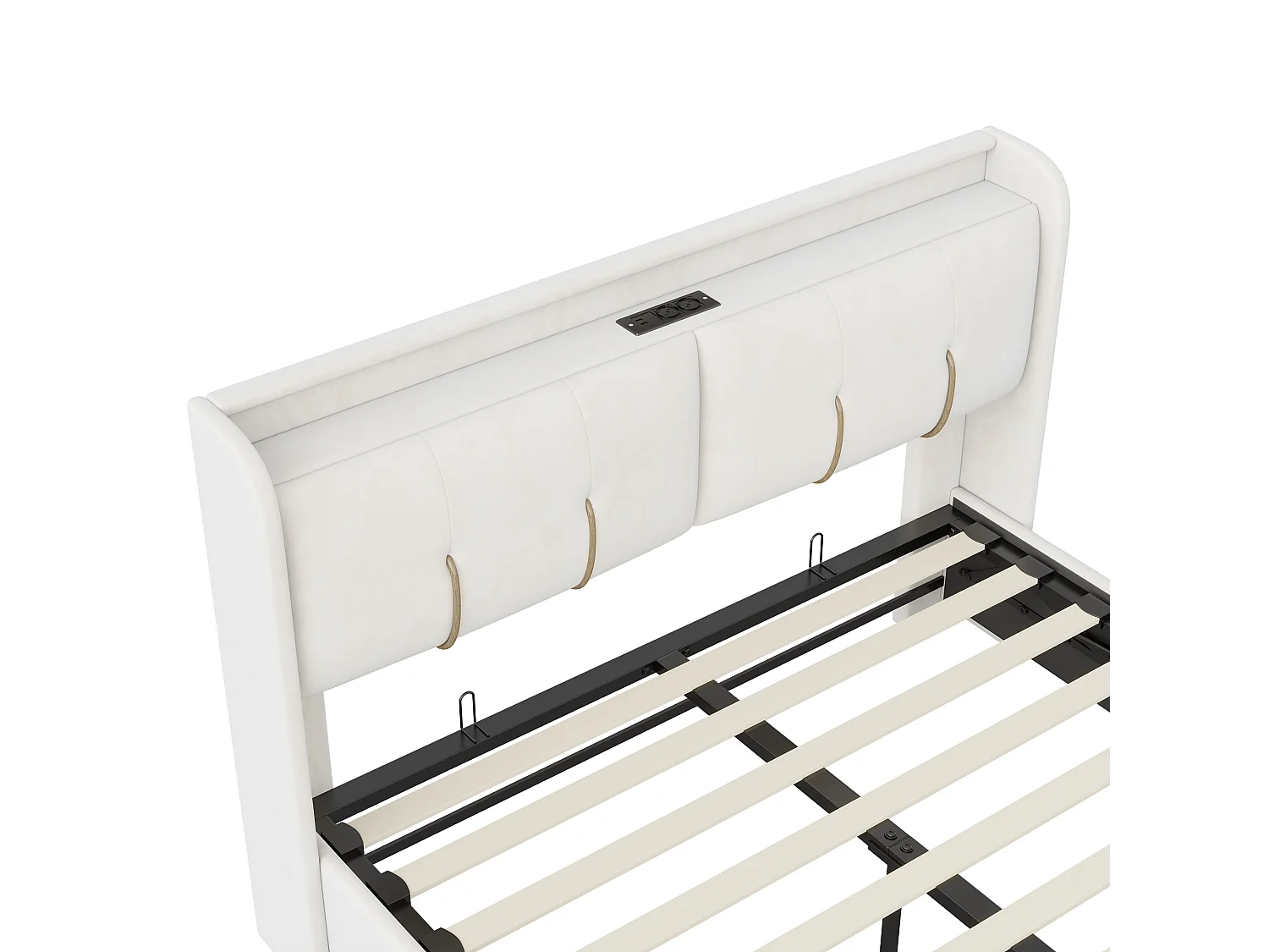 160*200cm Stauraumbett, mit Stauraumfunktion, Lichtleiste und USB-Ladeanschluss, Off-White, Samt
