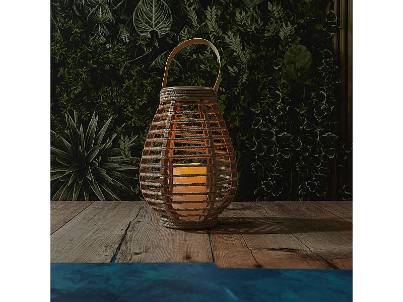 Lanterne Solaire Effet Bougie H26.5cm Beige